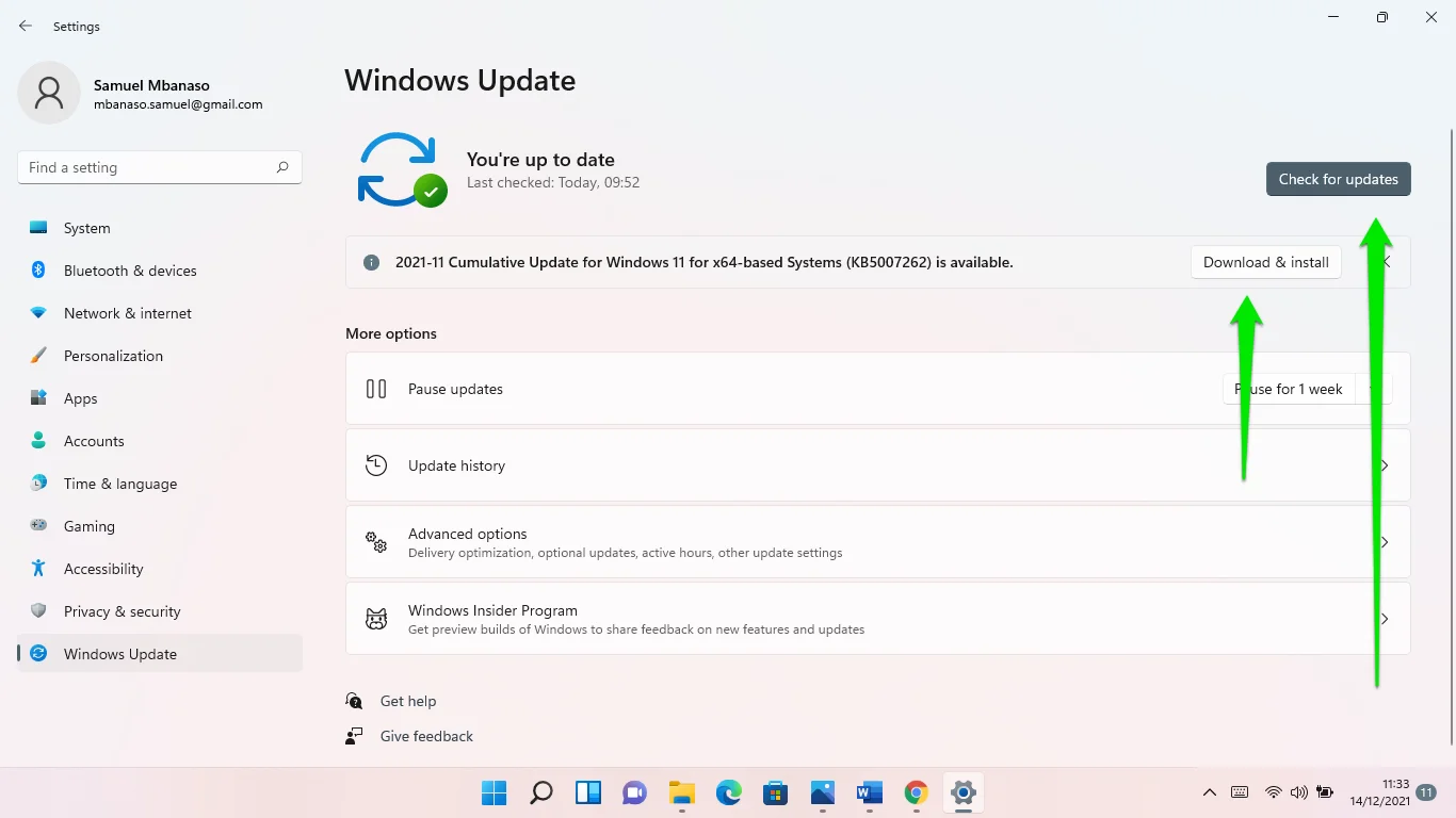 انقر فوق تنزيل وتثبيت في نافذة Windows Update