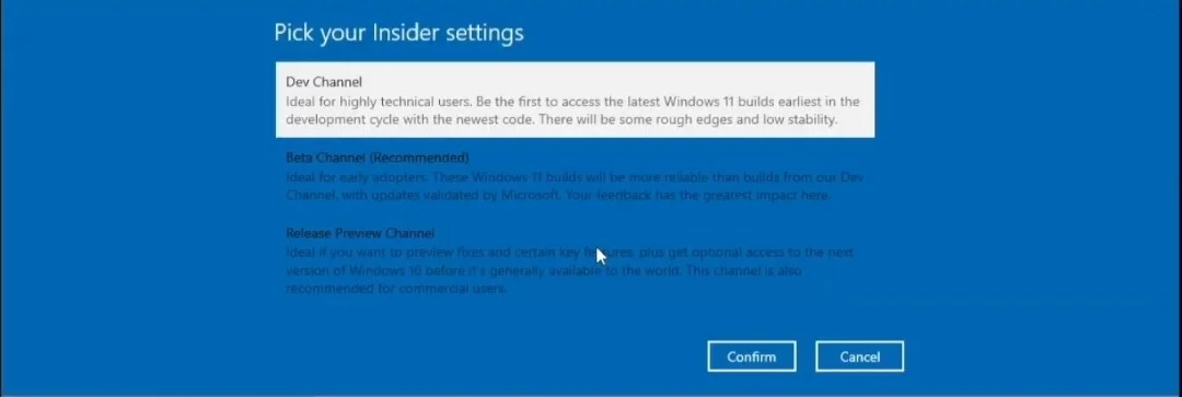 選擇您的 Insider 設置