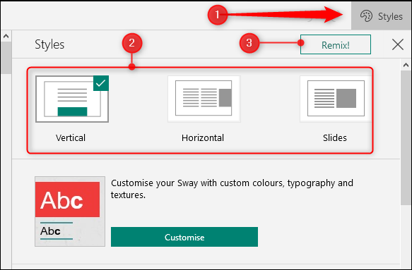 L'option Styles, avec des options de formatage et de remix