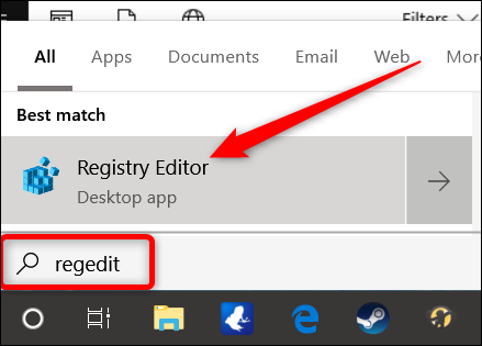 buka Registry Editor dengan menekan Start dan ketik “regedit.” Tekan Enter untuk membuka Editor Registri