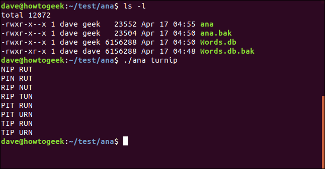 ls di /test/ana dengan test untuk utilitas ana