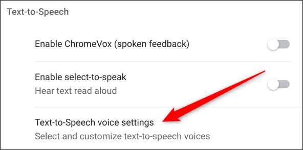 Cambie la configuración de tono, velocidad y voz al hacer clic en Configuración de voz de texto a voz