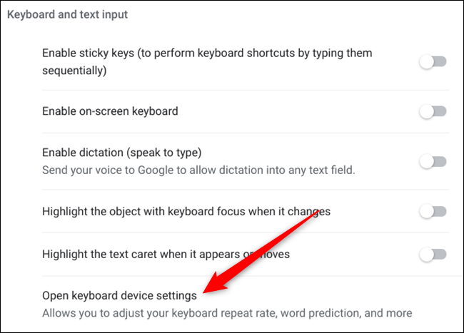 Abra as configurações de teclado adicionais ao clicar em Abrir configurações do dispositivo de teclado