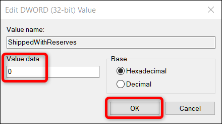 値データを0に設定し、[OK]をクリックします