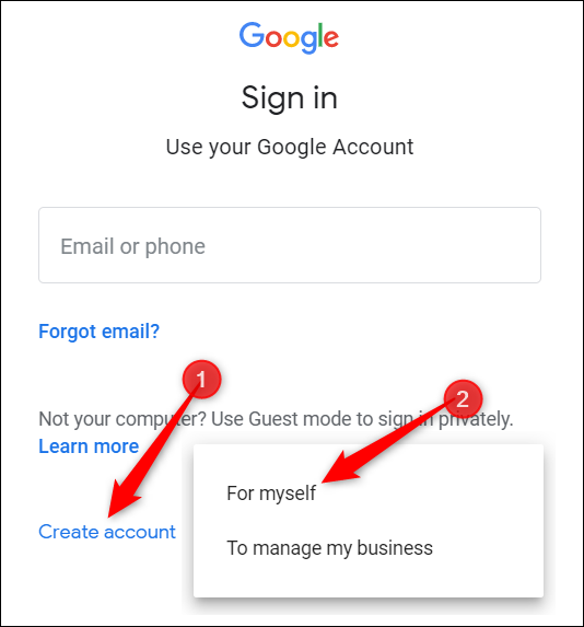انقر فوق "إنشاء حساب" ، ثم انقر فوق "لنفسي".