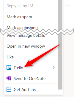 O menu de contexto do cliente web com a opção Trello destacada