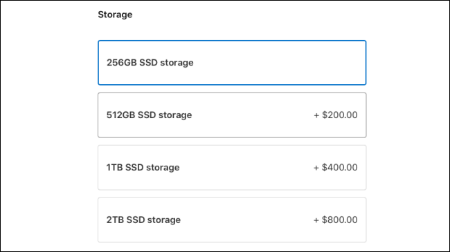 MacBook Air2020ストレージオプション。