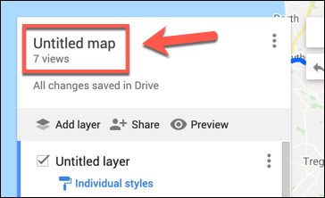 無題の地図をクリックして、カスタムのGoogleマップ地図の名前を変更し始めます