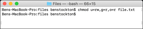 Il comando chmod utilizzato sul terminale macOS