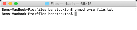 Rimozione delle autorizzazioni da tutti gli altri utenti utilizzando chmod sul terminale macOS