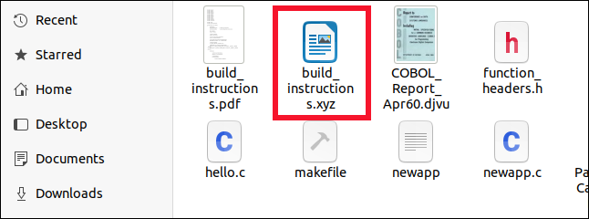 拡張子がXYZであっても、ファイルファイルブラウザ内で正しく識別されたOpenDocumentファイル。