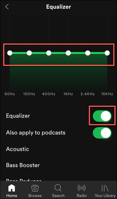 iOSでのSpotifyのイコライザー設定