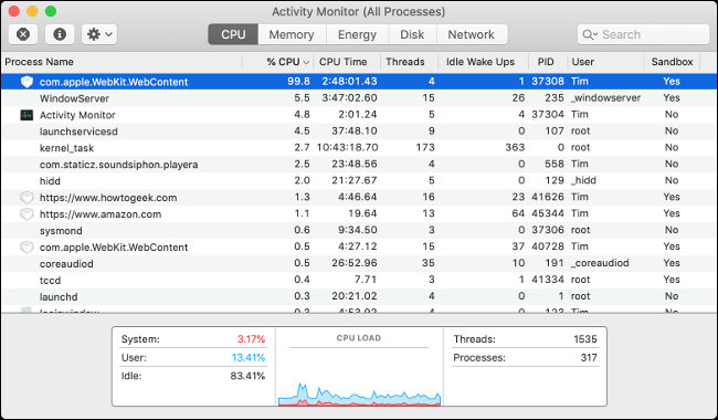 アクティビティモニターでCPUを使いすぎてプロセスを強制終了する