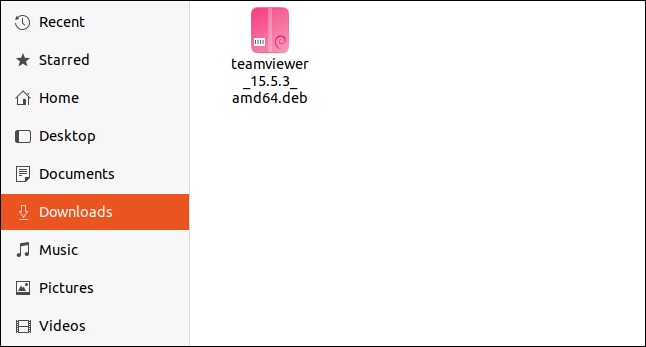 Die TeamViewer DEB-Paketdatei in einem „Downloads“-Ordner.