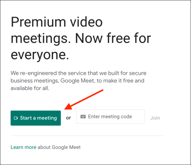 GoogleMeetでMeetを開始をクリックします