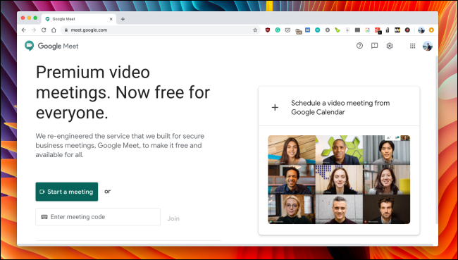 Il sito web di Google Meet.