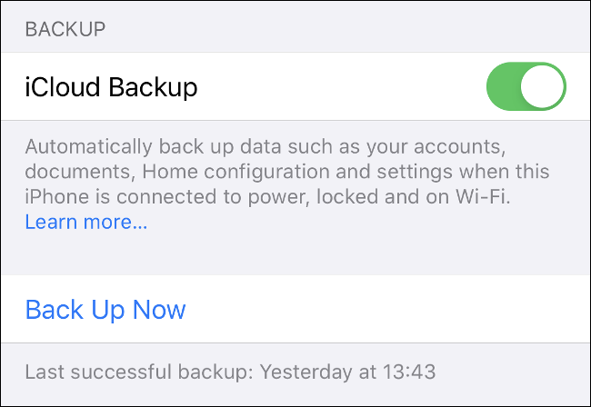 トグル-iOSの「設定」の「iCloudバックアップ」オプション。