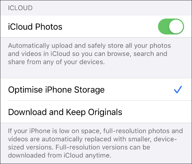 トグル-iOSの「iCloudPhotos」オプションで、