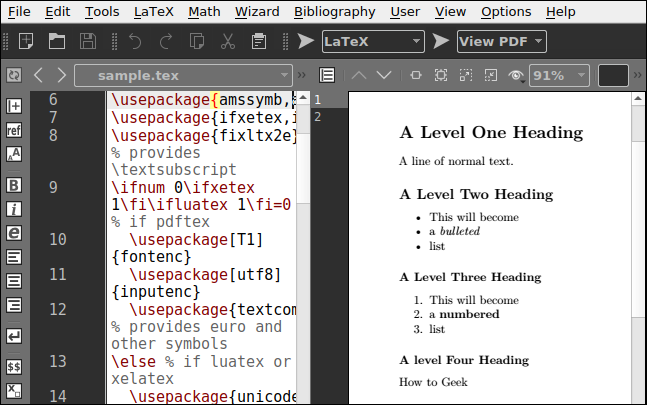 タイプセットページのプレビューを表示するLaTeXファイルをTexmakerで開きます。