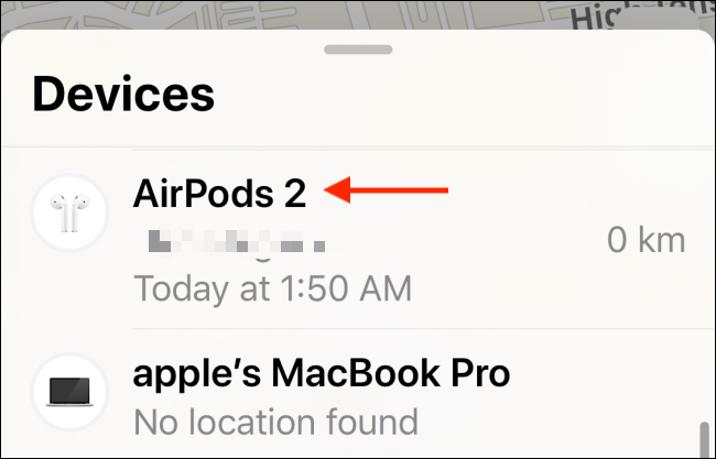 Escolha AirPods no aplicativo Find My