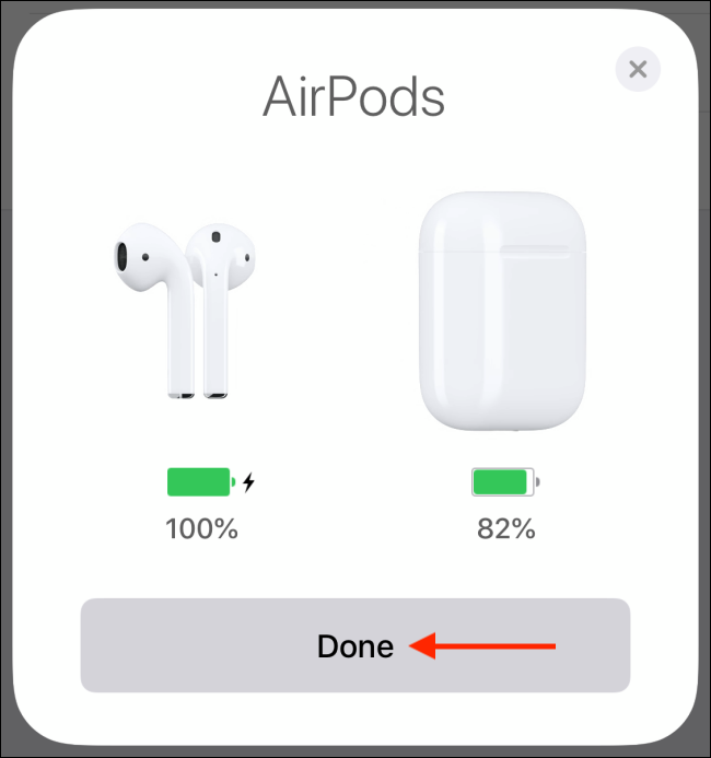 Toque em Concluído após o emparelhamento dos AirPods