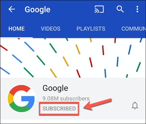Appuyez sur le bouton Abonné dans une zone de chaîne YouTube pour commencer le processus de désabonnement