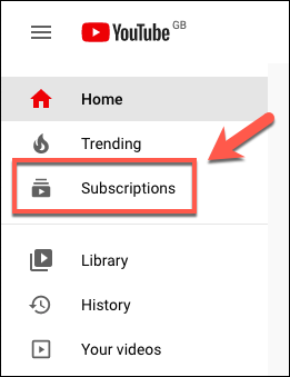 Cliquez sur Abonnements dans le menu de gauche de YouTube
