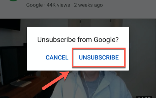 Appuyez sur se désabonner pour confirmer que vous souhaitez vous désabonner d'une chaîne YouTube