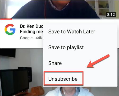 Appuyez sur l'option Se désabonner pour supprimer la chaîne de votre liste d'abonnements