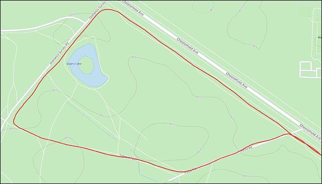 Um mapa GPS mostrando uma rota de corrida circular.