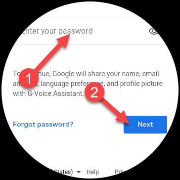 Escriba su contraseña y luego toque "Siguiente".