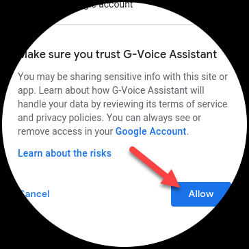 G-Voice Assistant'a güvenmek için "İzin Ver"e dokunun.