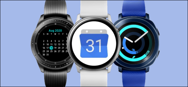 Tre smartwatch Samsung Galaxy con Google Calendar.