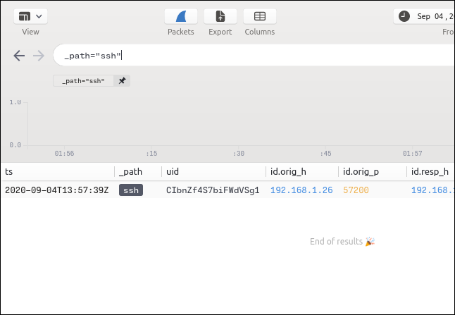 摘要窗口中的 SSH 流。