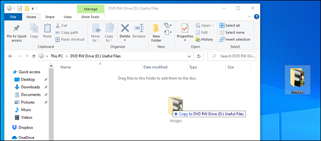 Copia di file su un disco di file system live in Windows 10.