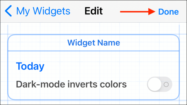 Ketuk tombol Selesai untuk Menyimpan Widget