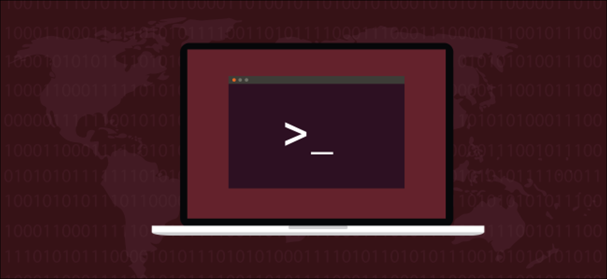 Ilustrasi jendela terminal pada laptop Linux bergaya Ubuntu.