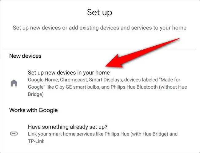 Tippen Sie auf die Schaltfläche „Neue Geräte in Ihrem Zuhause einrichten“.