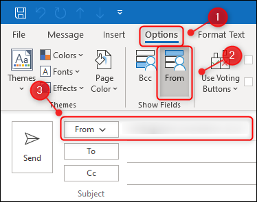 「From」ボタンを表示する「Options」タブ。