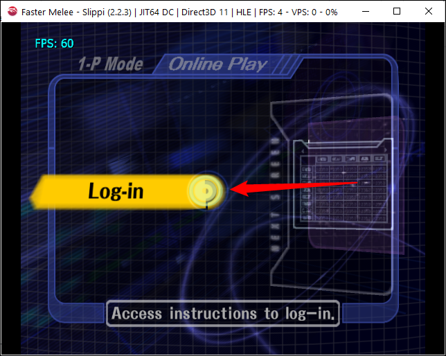 Appuyez sur A sur votre manette GameCube ou son équivalent émulé pour vous connecter à Slippi.