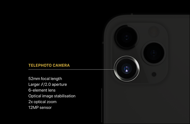 Apple'ın bir iPhone'daki telefoto kamera için kamera özellikleri.