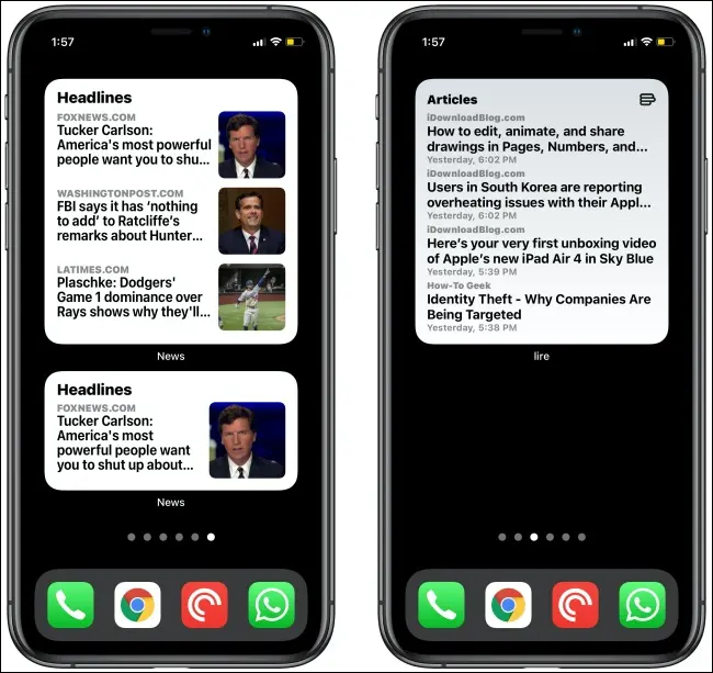 兩部 iPhone 上的新聞小部件。