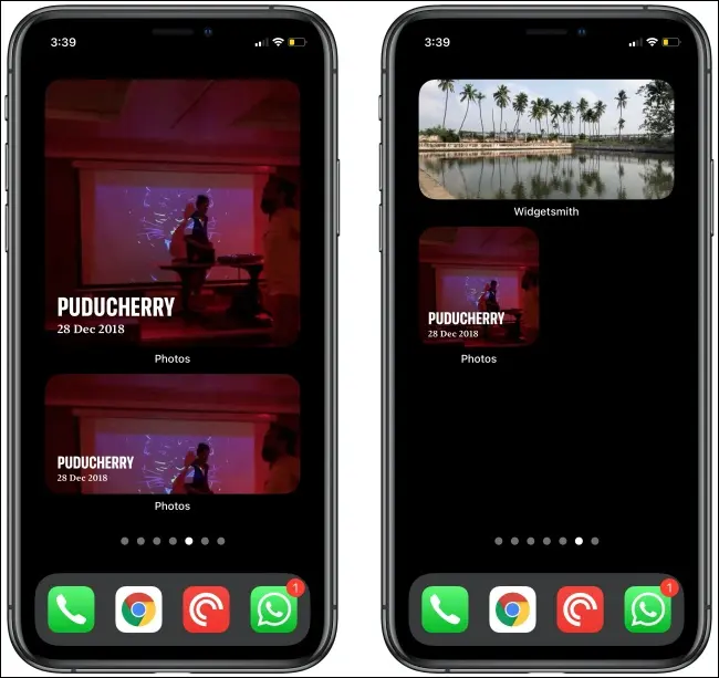 İki iPhone'da Fotoğraflar Widget'ları.