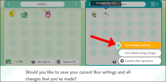 Pokemon home déménagement confirmer les modifications