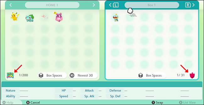 pokemon acasă mută pokemon în cutii de joc