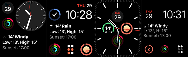 Las caras de reloj Modular, Modular Compact, Infograph Modular y Meridian para las complicaciones.