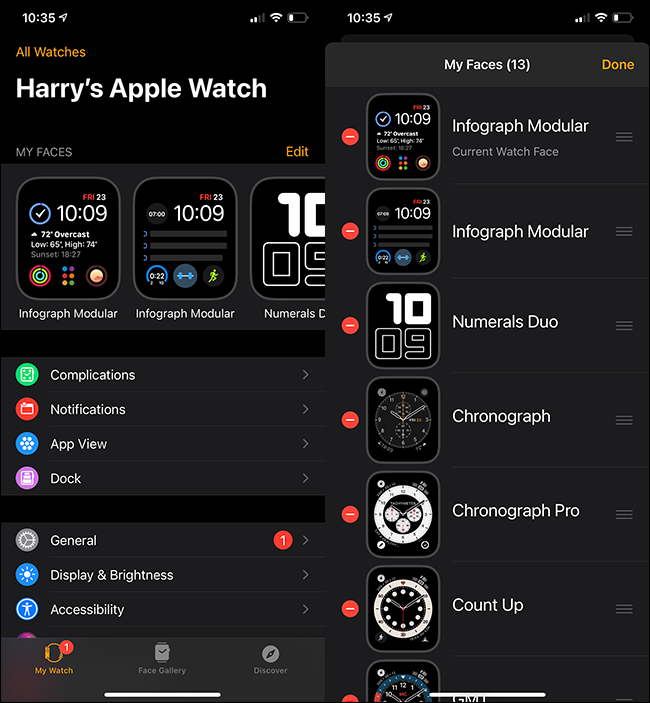 قائمة "جميع الساعات" على iPhone.