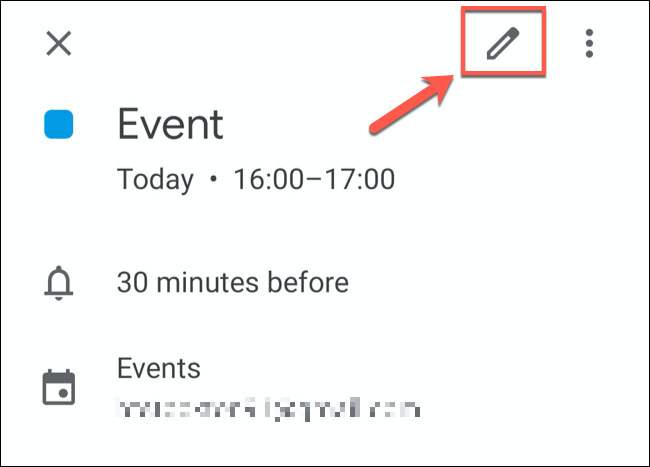 Tocca il pulsante "Modifica evento" per modificare un evento di Google Calendar sui dispositivi mobili