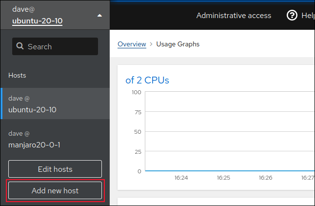 Schaltfläche „Neue Hosts hinzufügen“ im Cockpit in einem Browserfenster