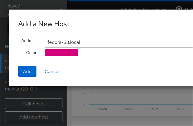 Aggiungi una nuova finestra host in Cockpit in una finestra del browser